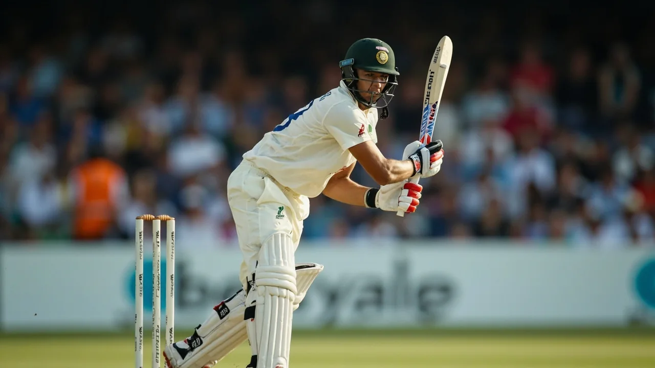 Indian women's cricket batter playing a controlled off-side shot during the Lord's Test against England