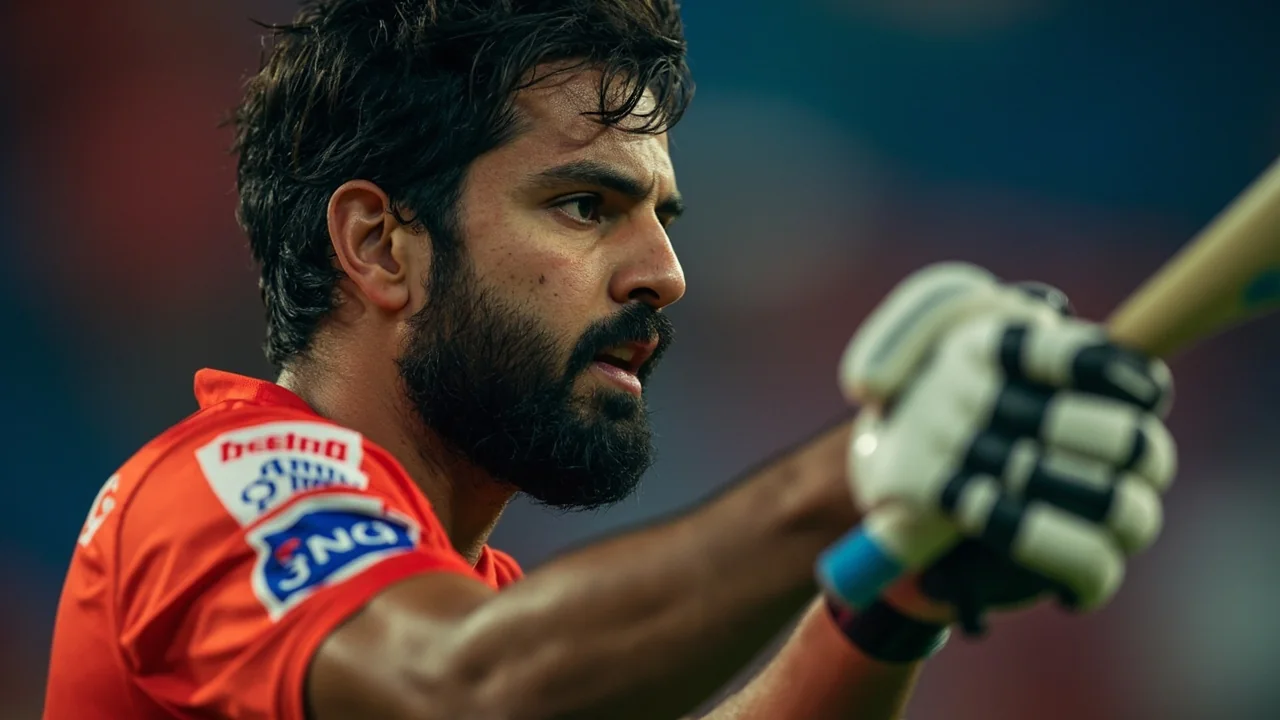 A Delhi Premier League batter plays a controlled on-drive through the leg side at the Arun Jaitley Stadium, with the ball racing to the boundary rope